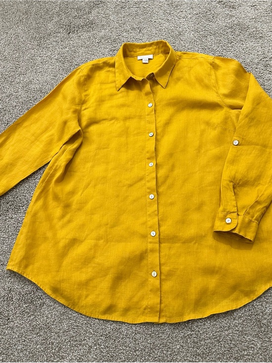 J. Jill Tops - J.Jill Love Linen 100% Linen Button-Front Tunic – Size M – Mustard Yellow 🌼
